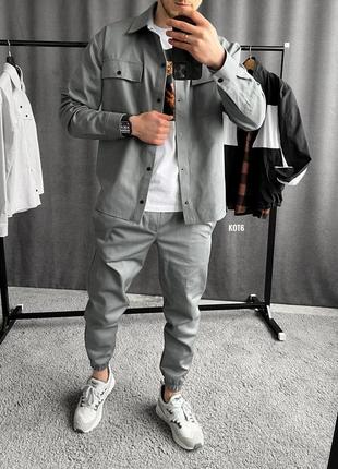 Чоловічий спортивний костюм сорочка + штани сірий котоновий (bon)4 фото
