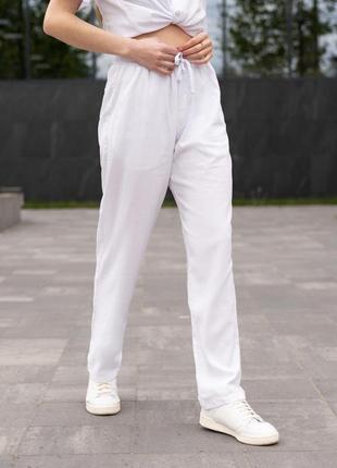 Женский летний костюм льняной рубашка + штаны белый повседневный (bon)5 фото