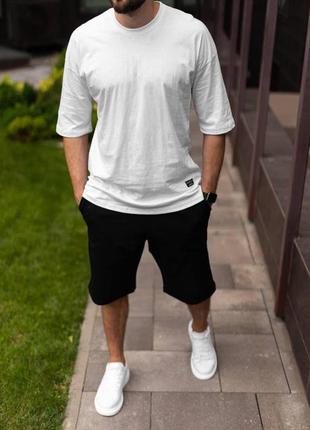 Мужской летний костюм оверсайз футболка + шорты черно-белый спортивный костюм на лето (bon)