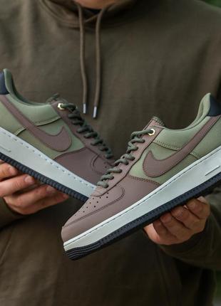 Чоловічі кросівки nike air force коричневі з хакі шкіряні + текстиль демісезонні (bon)