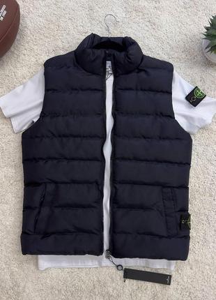 Чоловіча жилетка stone island синя без капюшона весняна осінка безрукавка стьобана стон айленд (bon)