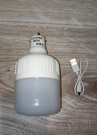 Аварийная лампочка светодиодная лампа с аккумулятором 2 х 14500!  led 80w зарядка usb для кемпинга2 фото