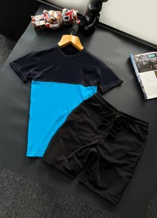 Мужской летний костюм футболка + шорты черный камуфляж базовый без бренда спортивный костюм на лето (bon)5 фото