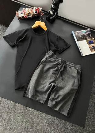 Мужской летний костюм футболка + шорты черный камуфляж базовый без бренда спортивный костюм на лето (bon)6 фото