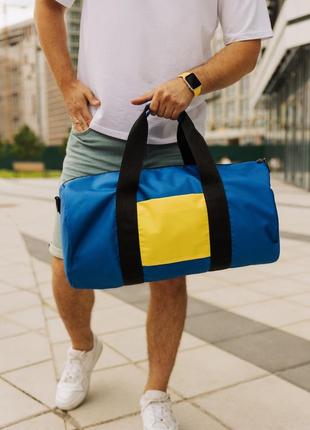 Спортивна сумка кругла тканинна синя з жовтим для спорту дорожня (bon)2 фото