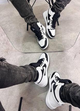 Женские кроссовки nike air jordan retro 1 white black panda черно-белые высокие кеды найк аир джордан (bon)