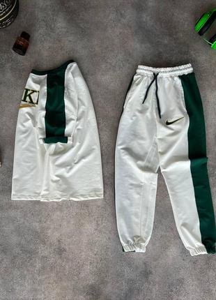 Чоловічий спортивний костюм літній nike футболка + штани білий із зеленим комплект найк на літо (bon)4 фото