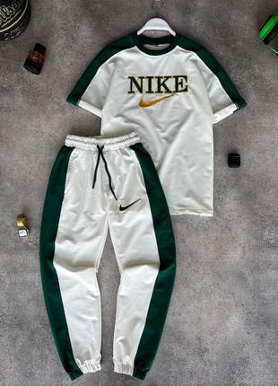 Чоловічий спортивний костюм літній nike футболка + штани білий із зеленим комплект найк на літо (bon)1 фото