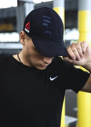 Кепка reebok ufc мужская коттоновая синяя с белым лого | бейсболка рибок юфс на лето (bon)