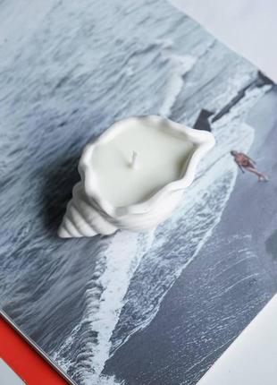 Cоевая свеча с эфирными аромамаслами в гипсовом кашпо морская раковина 10,5 х 4.5см4 фото