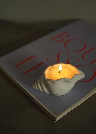 Cоевая свеча с эфирными аромамаслами в гипсовом кашпо морская раковина 10,5 х 4.5см6 фото