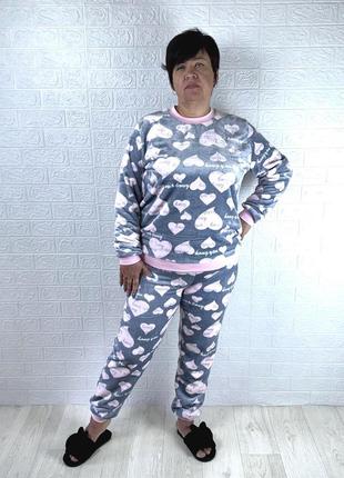 Махровая женская пижама теплая зимняя для дома серая р.40-581 фото