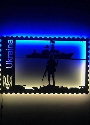Декоративное панно по металлу с led подсветкой русский военный корабль - иди на х*й (bon)