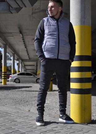 Чоловічий зимовий спортивний костюм + жилетка без капюшона сірий із чорним  ⁇  комплект худі та штани (bon)7 фото