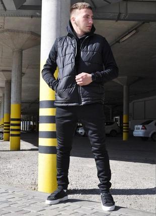 Чоловічий зимовий спортивний костюм + жилетка без капюшона сірий із чорним  ⁇  комплект худі та штани (bon)6 фото