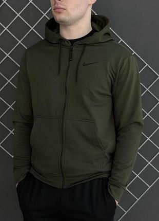 Чоловіча толстовка nike хакі на блискавці з капюшоном однотонна весняна осінка (bon)