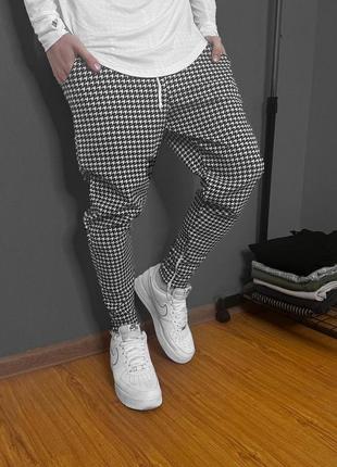 Чоловічі штани класичні звужені до низу молодіжні зі змійкою знизу сірі в клітинку (bon)1 фото