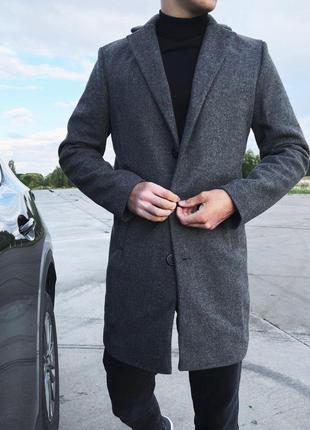 Чоловіче довге кашемірове пальто двобортне сіре приталене весняне (bon)