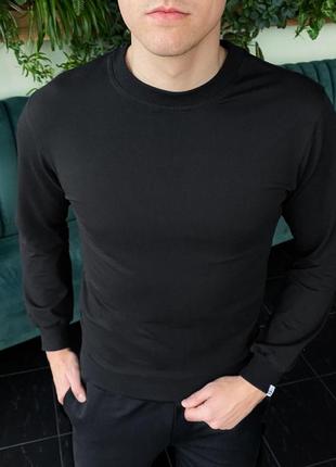 Мужской свитшот черный однотонный базовый весенний осенний | мужская кофта без капюшона (bon)