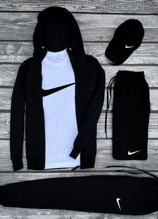 Мужской спортивный костюм nike черный | комплект найк 5в1 кофта с штанами и футболка с шортами + кепка (bon)