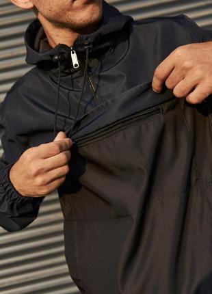 Мужской спортивный костюм nike анорак + штаны + барсетка черный с синим из плащевки найк  весенний (bon)6 фото