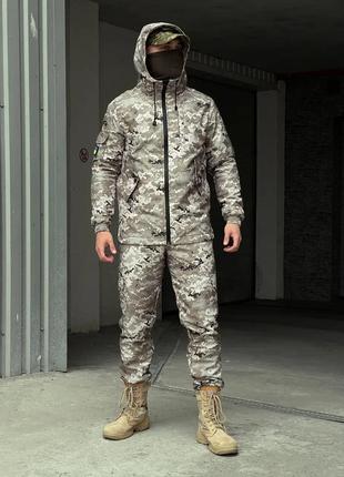 Чоловічий тактичний зимовий костюм піксельний куртка + штани на флісі terra світлий камуфляж (bon)1 фото
