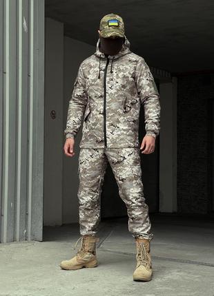 Чоловічий тактичний зимовий костюм піксельний куртка + штани на флісі terra світлий камуфляж (bon)6 фото