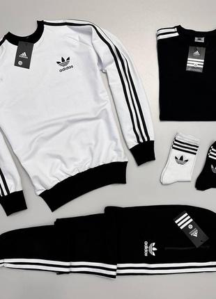 Мужской спортивный костюм adidas + футболка без капюшона с лампасами адидас черный с белым (bon)3 фото
