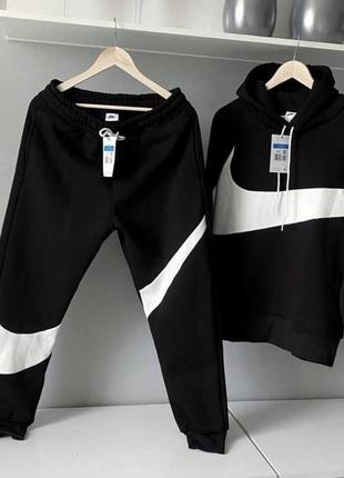 Чоловічий спортивний костюм nike big swoosh чорний dri fit найк із капюшоном весняних осінній (bon)