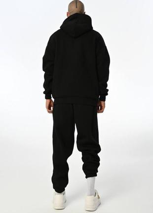 Чоловічий зимовий спортивний костюм чорний на флісі з капюшоном худі + штани щільний (bon)2 фото