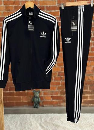 Мужской спортивный костюм adidas черный олимпийка + штаны без капюшона адидас весенний осенний (bon)