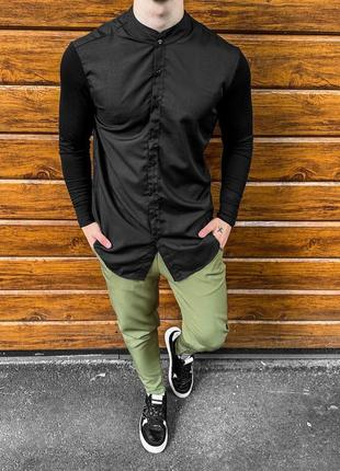 Мужской классический костюм рубашка + брюки черный повседневный в полоску весенний осенний (bon)5 фото