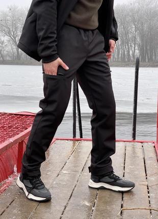 Мужской спортивный костюм куртка + штаны soft shell черный на флисе демисезонный весенний зимний (bon)7 фото