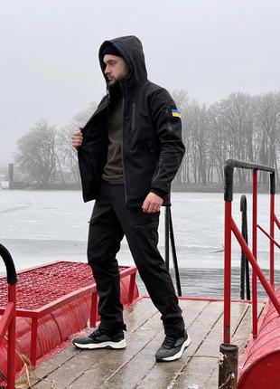 Мужской спортивный костюм куртка + штаны soft shell черный на флисе демисезонный весенний зимний (bon)4 фото