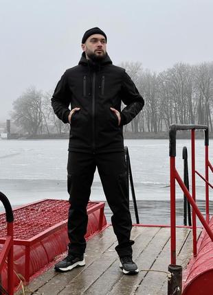 Мужской спортивный костюм куртка + штаны soft shell черный на флисе демисезонный весенний зимний (bon)2 фото