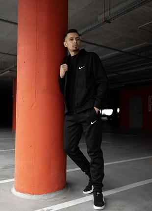 Мужской зимний спортивный костюм nike на молнии черный | комплект толстовка и штаны найк (bon)
