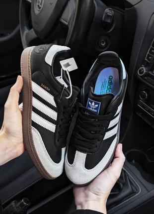 Жіночі кросівки adidas samba vegan шкіряні чорні з білим адіас самба осінні весняні (bon)