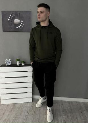 Мужской спортивный костюм the north face черный с хаки весенний осенний | комплект худи и штаны зе норт фейс