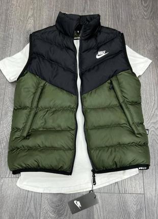 Чоловіча жилетка nike чорна з хакі без капюшона з плащової тканини осінна  ⁇  безрукавка найк демісезонна (bon)