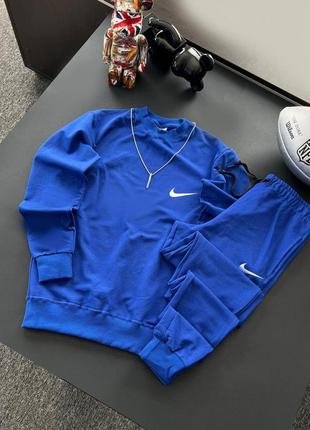 Мужской спортивный костюм nike без капюшона синий весенний осенний | комплект найк свитшот и штаны (bon)