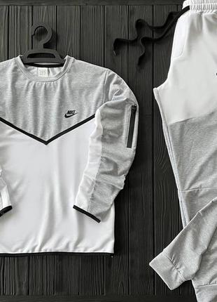 Чоловічий спортивний костюм nike сірий із білим без капюшона весняний  ⁇  комплект найк світшот і штани (bon)