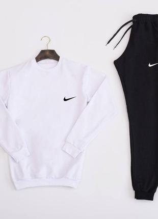 Мужской спортивный костюм nike черно-белый без капюшона весенний | комплект найк свитшот + штаны (bon)