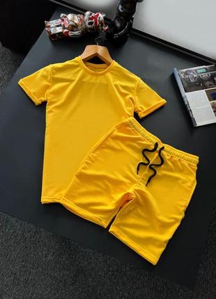 Чоловічий літній костюм футболка + шорти оливковий базовий без бренда спортивний костюм на літо (bon)2 фото