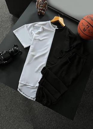 Чоловічий літній костюм оверсайз футболка + штани чорний спортивний комплект повсякденний на літо (bon)8 фото