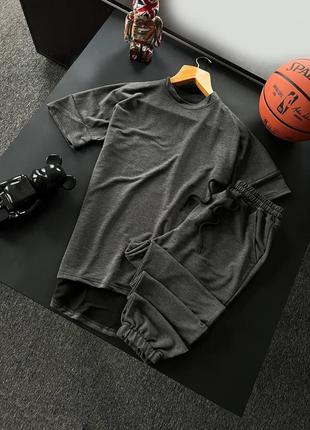 Чоловічий літній костюм оверсайз футболка + штани чорний спортивний комплект повсякденний на літо (bon)4 фото