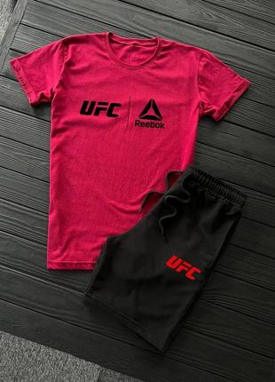 Мужской летний костюм reebok ufc футболка + шорты бордовый с черным рибок юфс на лето (bon)
