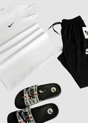 Мужской летний костюм nike футболка + шорты + кепка + шлепки + носки черно-белый найк (bon)4 фото