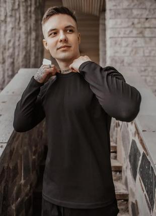 Мужской лонгслив черный однотонный классический | мужская футболка с длинным рукавом черная (bon)2 фото