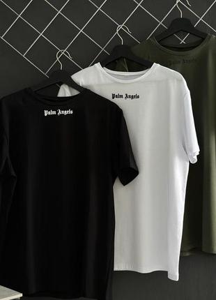 Чоловіча футболка palm angels 3 шт. чорна хакі біла бавовняна літня теніска палм енджелс на літо (bon)