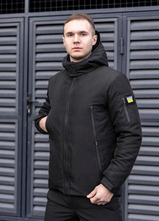 Мужская зимняя тактическая куртка черная winter jacket из плащевки до -20*с с шевроном (bon)